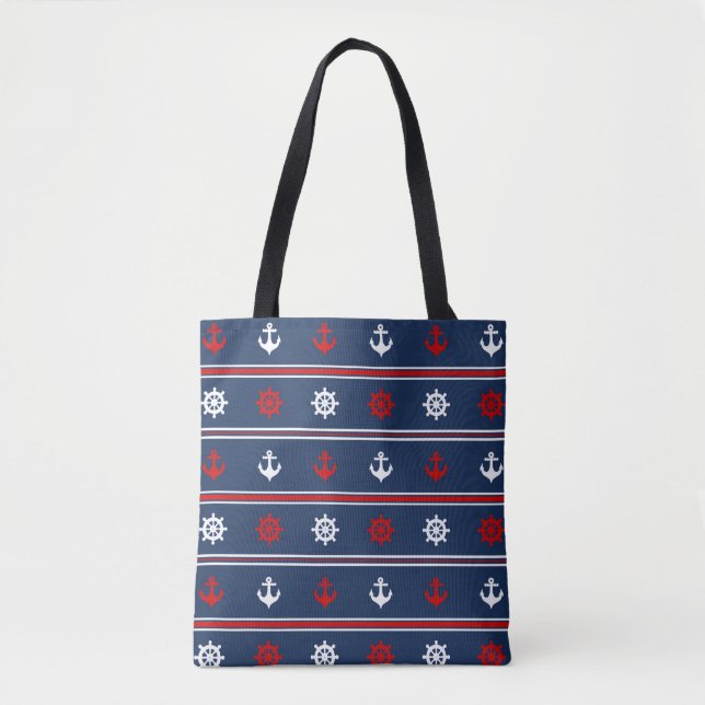 Red White And Blue Nautical Pattern Tote Bag (Front)