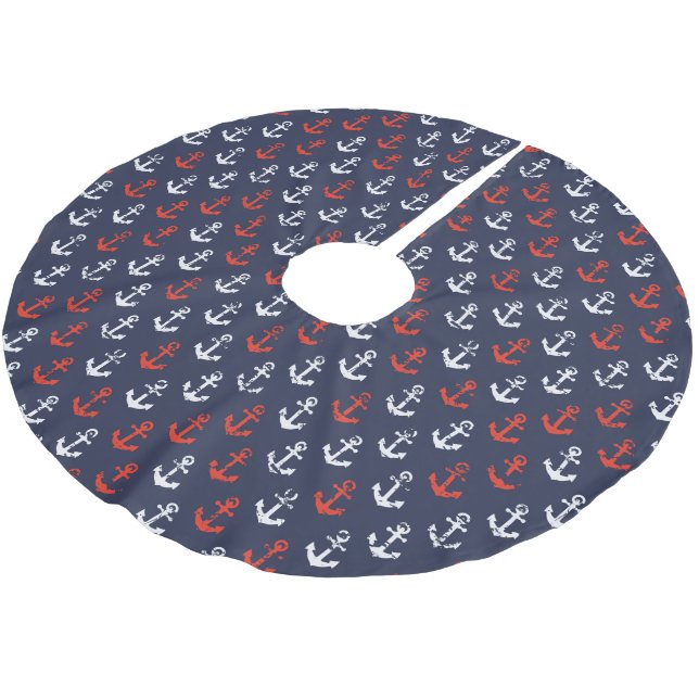 Red White And Blue Navy Pattern Brushed Polyester Tree Skirt (Angled)