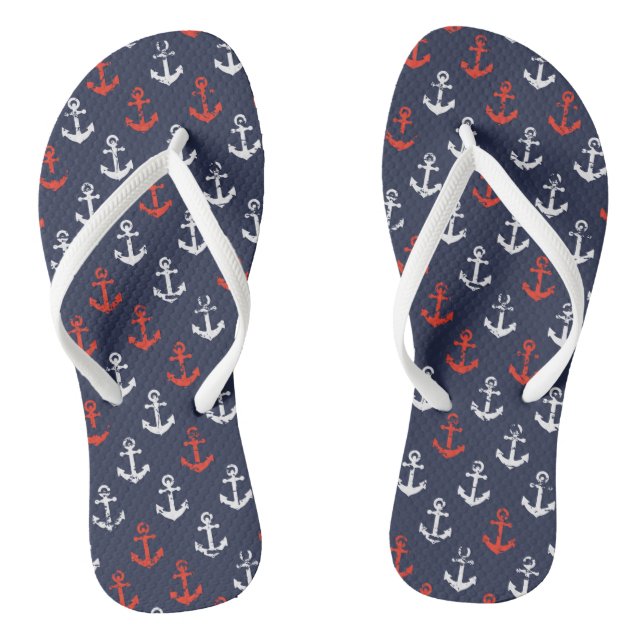 Red White And Blue Navy Pattern Flip Flops (Footbed)