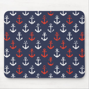 Red White And Blue Navy Pattern Mouse Mat