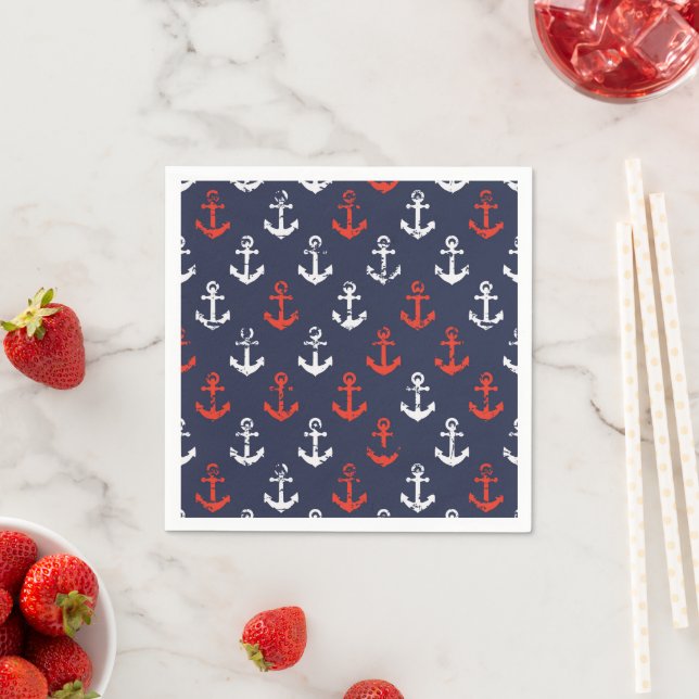Red White And Blue Navy Pattern Napkin (Insitu)