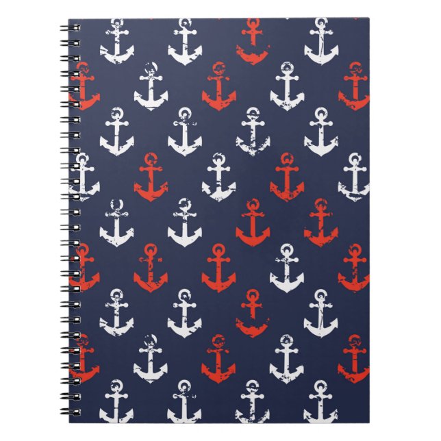 Red White And Blue Navy Pattern Notebook (Front)