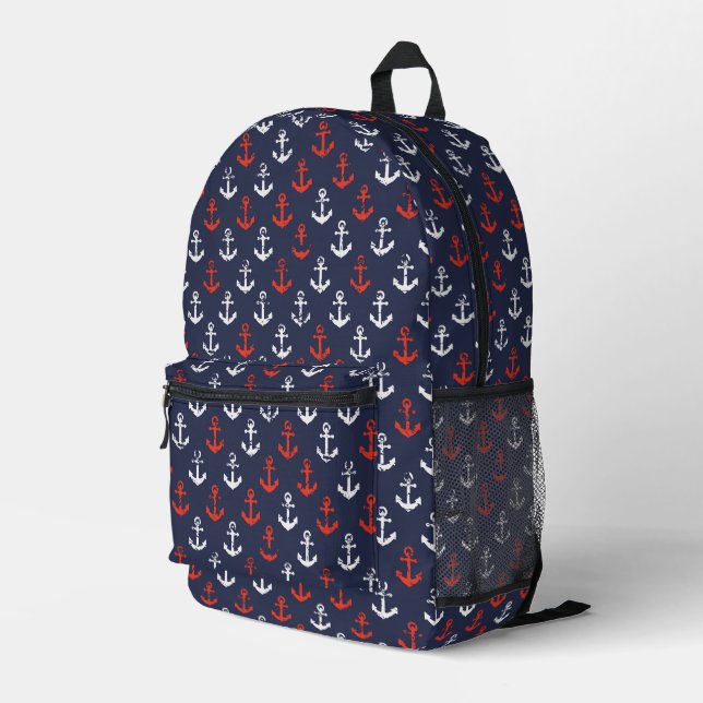 Red White And Blue Navy Pattern Printed Backpack (Back Corner Right)