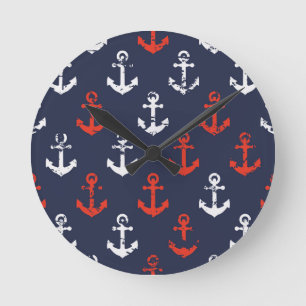 Red White And Blue Navy Pattern Round Clock