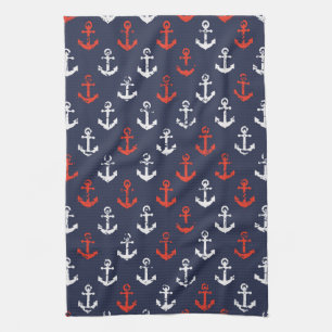 Red White And Blue Navy Pattern Tea Towel