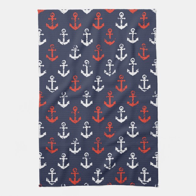 Red White And Blue Navy Pattern Tea Towel (Vertical)