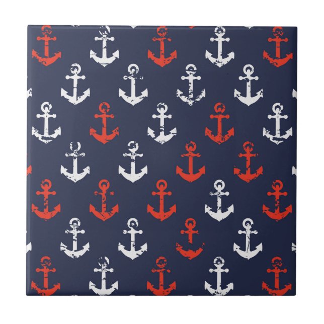 Red White And Blue Navy Pattern Tile (Front)