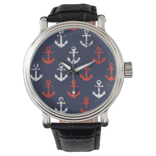 Red White And Blue Navy Pattern Watch