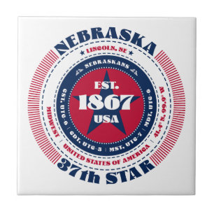 Red, White, and Blue Nebraska Ceramic Tile
