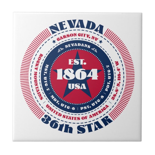 Red, White, and Blue Nevada Ceramic Tile (Front)