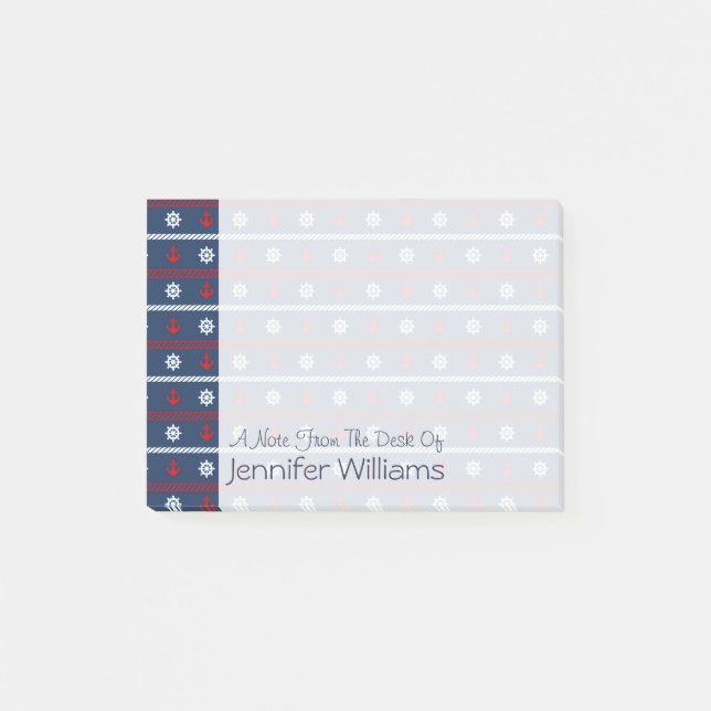 Red White And Blue Ocean Pattern | Add Your Name Post-it Notes (Front)
