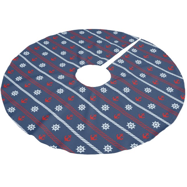 Red White And Blue Ocean Pattern Brushed Polyester Tree Skirt (Angled)
