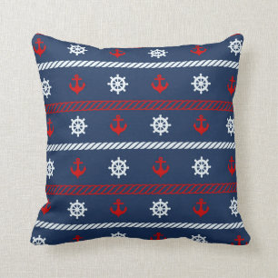 Red White And Blue Ocean Pattern Cushion