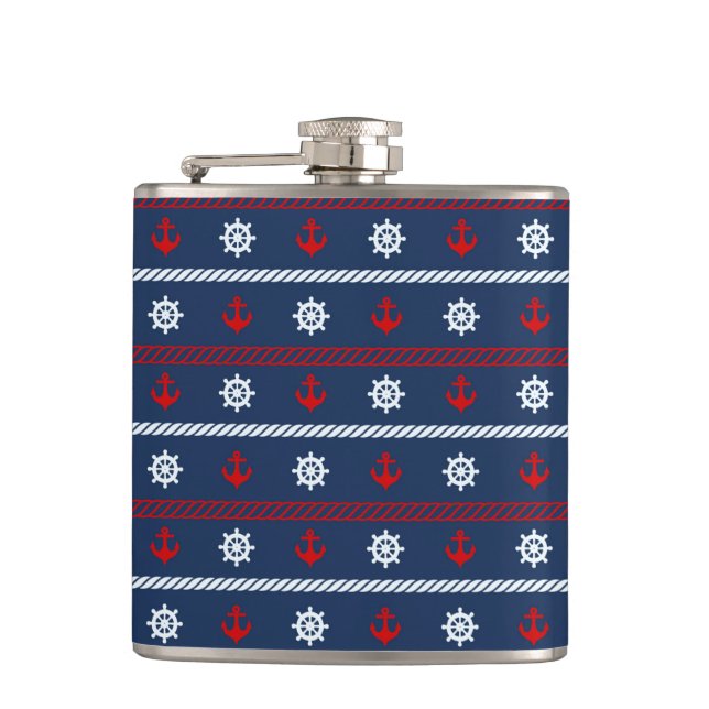 Red White And Blue Ocean Pattern Hip Flask (Front)