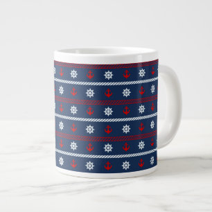 Red White And Blue Ocean Pattern Large Coffee Mug
