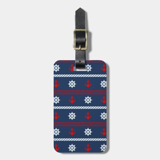 Red White And Blue Ocean Pattern Luggage Tag (Front Vertical)
