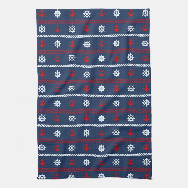 Red White And Blue Ocean Pattern Tea Towel (Vertical)