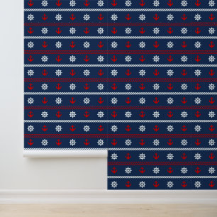 Red White And Blue Ocean Pattern Wallpaper
