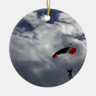 Red white and Blue Parachute with clouds Ceramic Tree Decoration