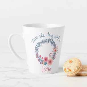 Red, White And Blue Pastel Floral Wreath Latte Mug