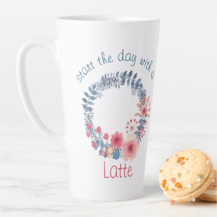 Red, White And Blue Pastel Floral Wreath Latte Mug