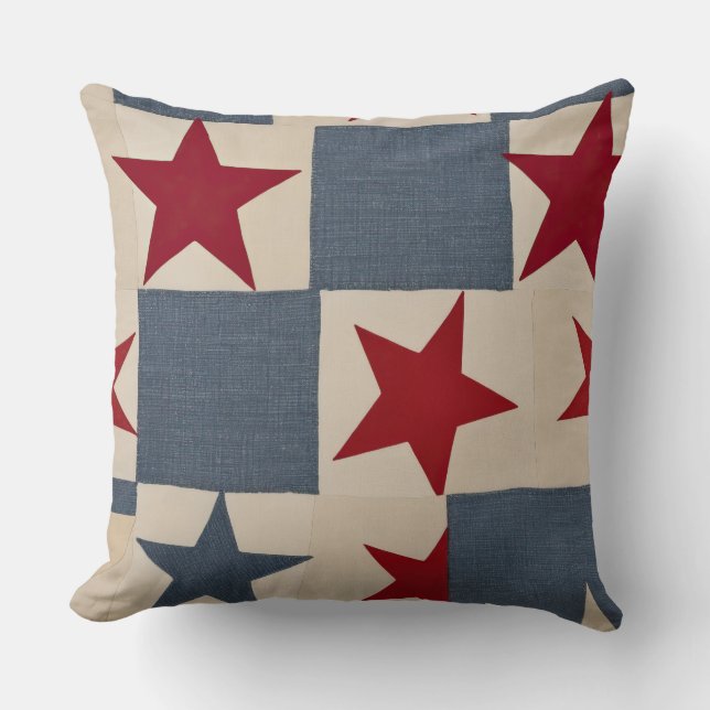 Red White and Blue patchwork stars Cushion (Front)