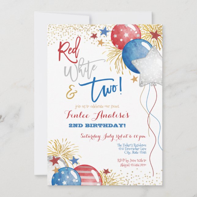 Red White and Blue Patriotic 2nd Birthday Invitation (Front)
