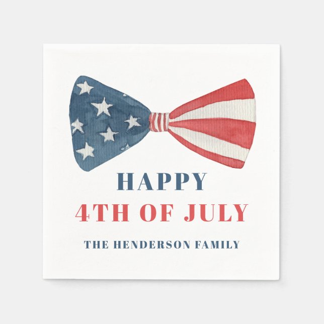 Red, White And Blue Patriotic Bow 4th Of July Napkin (Front)