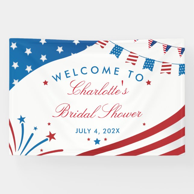 Red White and Blue Patriotic Bridal Shower Custom Banner (Horizontal)