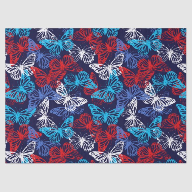 Red White and Blue Patriotic Butterfly Pattern Tissue Paper (Front)