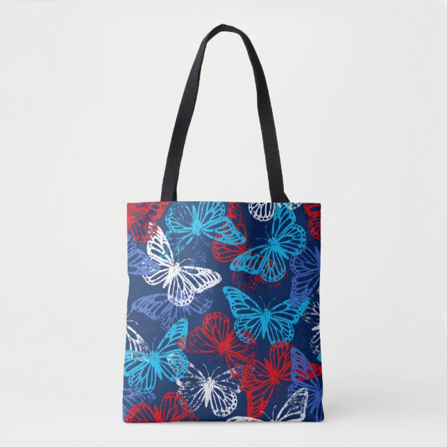 Red White and Blue Patriotic Butterfly Pattern Tote Bag (Front)