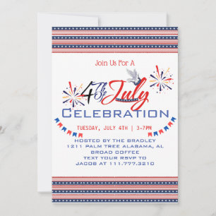 Red White and Blue Patriotic Firework 4th of July  Invitation