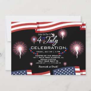 Red White and Blue Patriotic Firework 4th of July Invitation