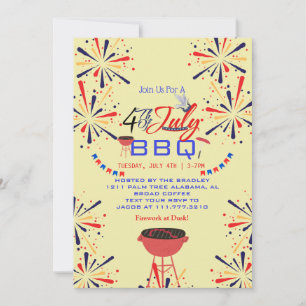 Red White and Blue Patriotic Firework 4th of July Invitation