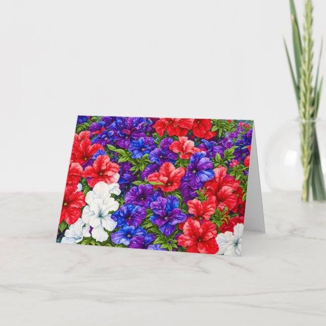 Red, White and Blue Patriotic Flower Art Card (Front)