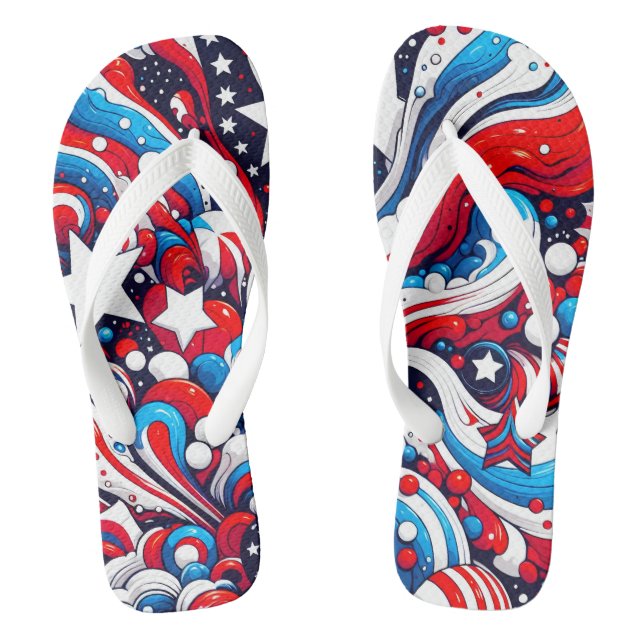 Red, White and Blue Patriotic Fourth of July  Flip Flops (Footbed)