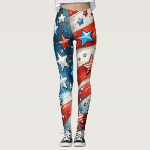 Red, White and Blue   Patriotic Fourth of July Leggings