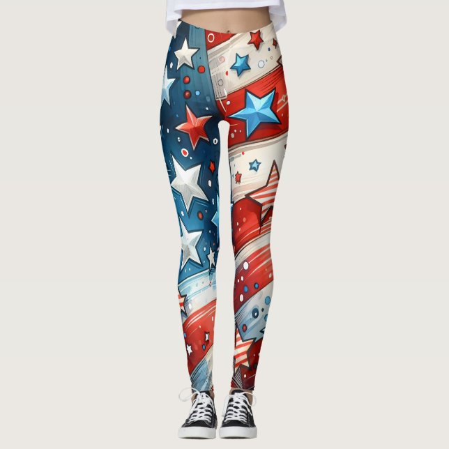 Red, White and Blue | Patriotic Fourth of July Leggings (Front)