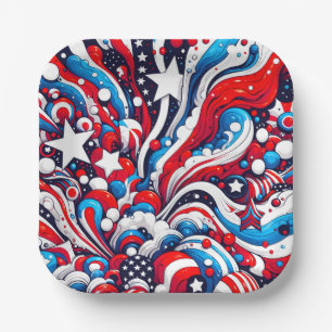 Red, White and Blue Patriotic Fourth of July  Paper Plate