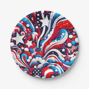 Red, White and Blue Patriotic Fourth of July  Paper Plate