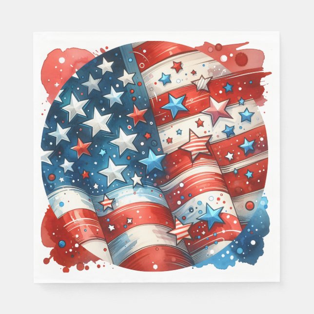 Red, White and Blue Patriotic Fourth of July Party Napkin (Front)