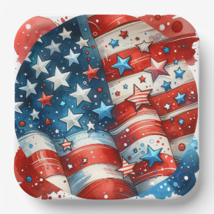 Red, White and Blue Patriotic Fourth of July Party Paper Plate
