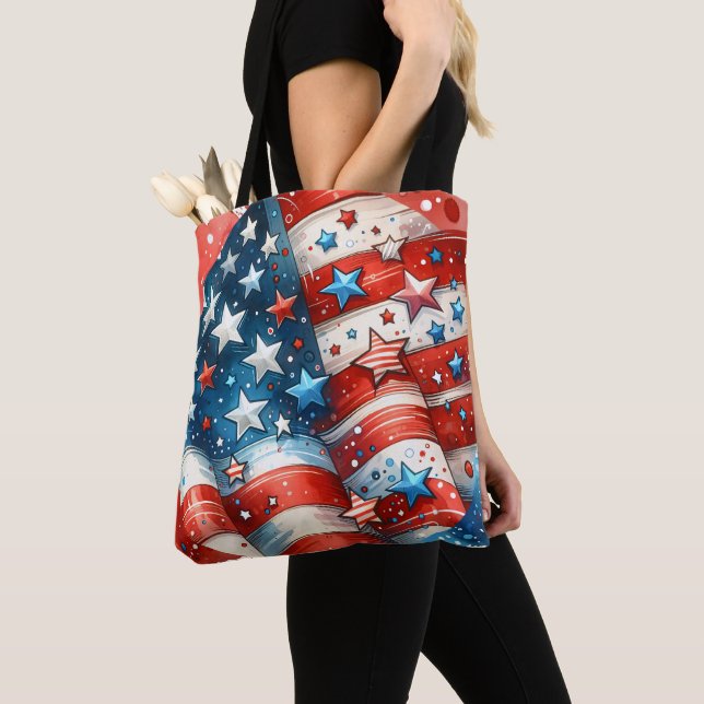 Red, White and Blue | Patriotic Fourth of July Tote Bag (Close Up)