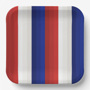 Red White and Blue Patriotic Gradient Stripes Paper Plate