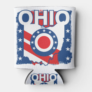 Red White and Blue Patriotic Grunge Ohio Can Cooler