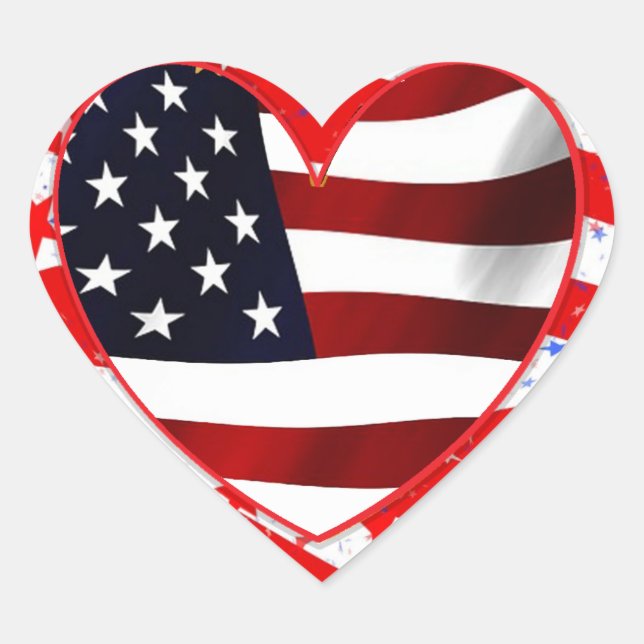 Red, White and Blue Patriotic Heart Shaped Sticker (Front)