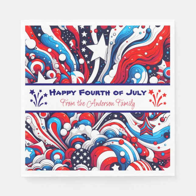 Red, White and Blue Patriotic Personalised Napkin (Front)