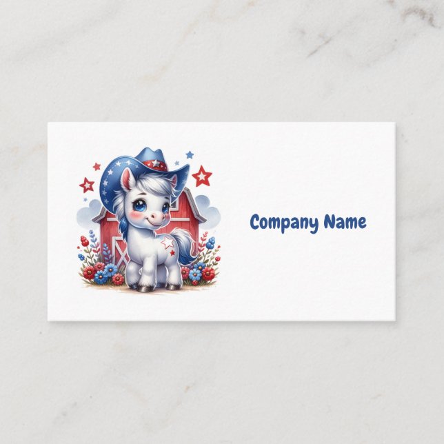 Red, White, and Blue Patriotic Pony Business Card (Front)