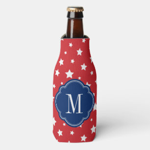 Red White and Blue Patriotic Stars Monogram Bottle Cooler
