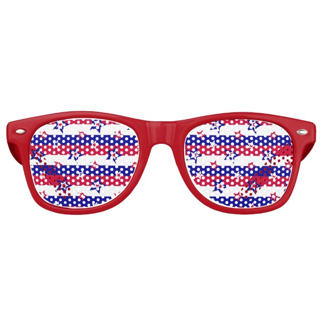 Red White and Blue Patriotic Stars Stripes Pattern Retro Sunglasses (Front)